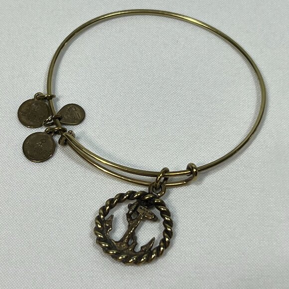 Alex and Ani Gold toned Nautical Anchor Charm Bangle Bracelet - Picture 1 of 5